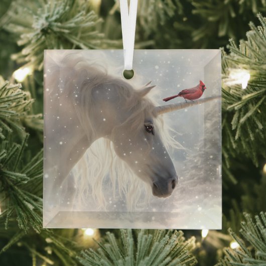 クリスマスユニコーン(鳥)ショウジョウコウカンチョウホリデイ ガラスオーナメント (インサイチュ)
