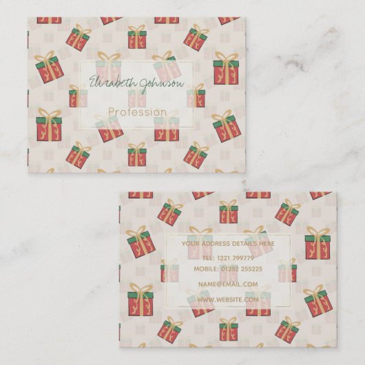 クリスマスユニークギフトボックスのドドルパターン 名刺 (正面/裏面)