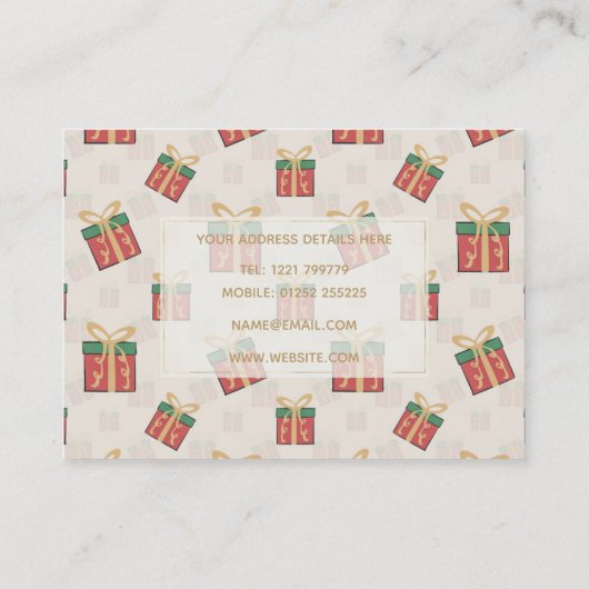 クリスマスユニークギフトボックスのドドルパターン 名刺 (裏面)