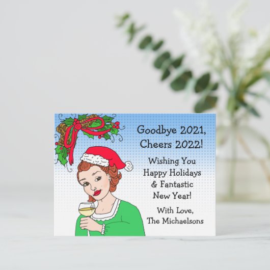 クリスマスユーモアおもしろいレトロ女性東行はがき ポストカード (スタンド正面)