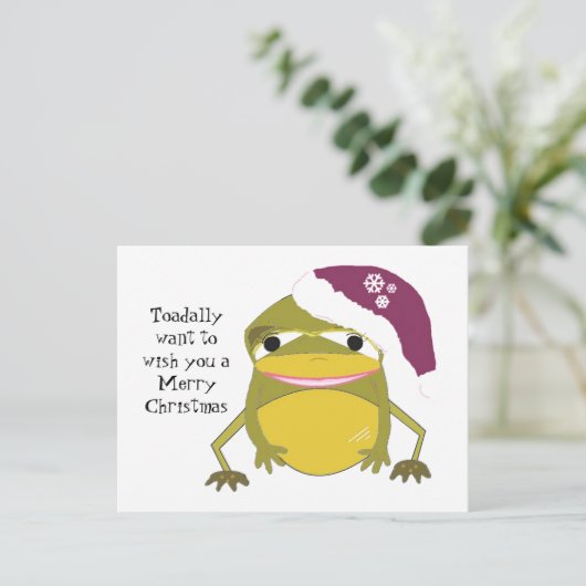 クリスマスユーモアのあるの帽子をかぶったカエル シーズンポストカード (スタンド正面)