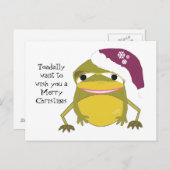 クリスマスユーモアのあるの帽子をかぶったカエル シーズンポストカード (正面/裏面)