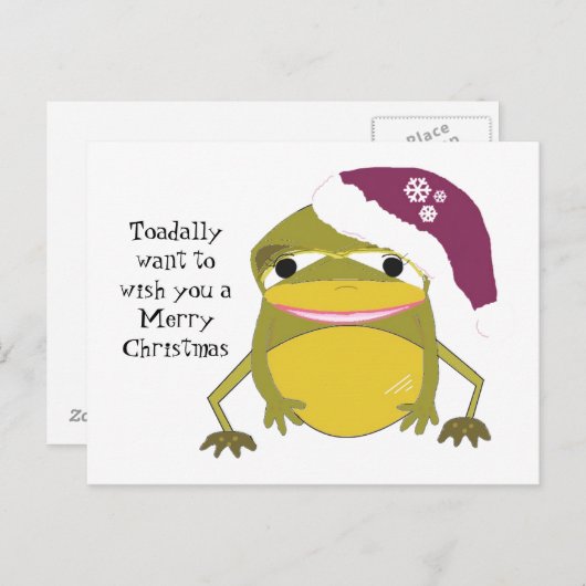 クリスマスユーモアのあるの帽子をかぶったカエル シーズンポストカード (正面/裏面)