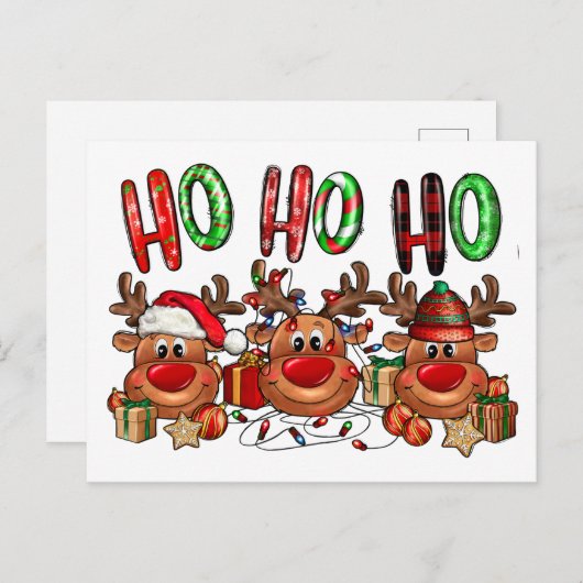 クリスマスユーモアのトナカイ ポストカード (正面/裏面)