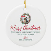 クリスマスヨークシャーのテリア犬の子犬サンタ帽子 セラミックオーナメント (裏面)