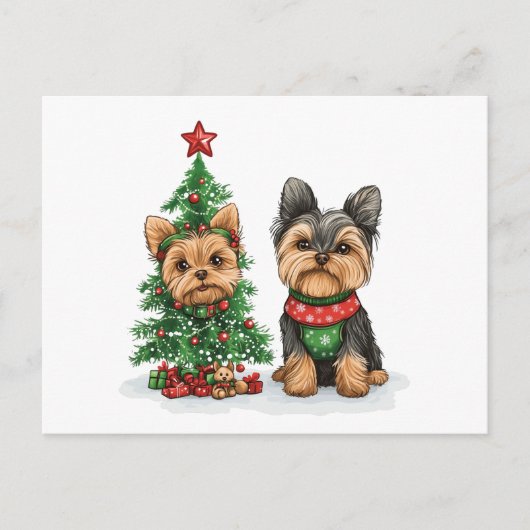 クリスマスヨークシャーテリアドッグ シーズンポストカード (正面)