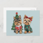 クリスマスヨークシャーテリアドッグ ポストカード (正面/裏面)