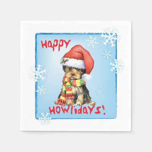 クリスマスヨークシャーテリア スタンダードカクテルナプキン (正面)