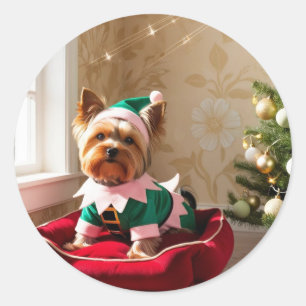 クリスマスヨークシャーテリア ラウンドシール