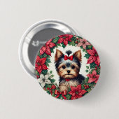 クリスマスヨークシャーテリア 缶バッジ (正面&裏面)