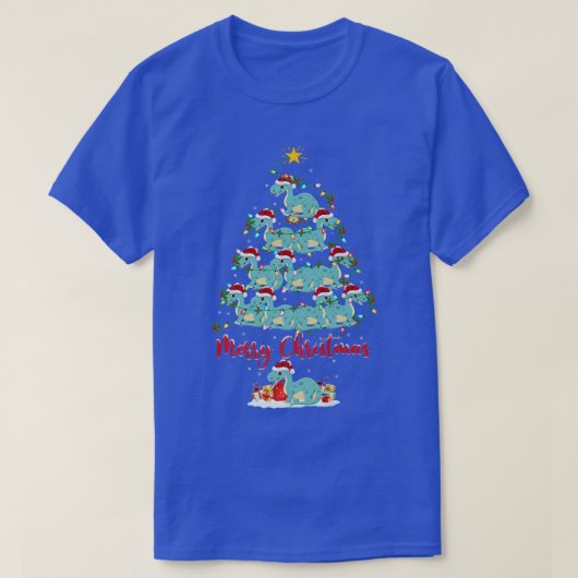 クリスマスライツおもしろいサンタブロントサウルス恐竜Chri Tシャツ (デザイン正面)