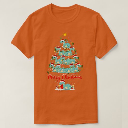クリスマスライツおもしろいサンタブロントサウルス恐竜Chri Tシャツ (デザイン正面)