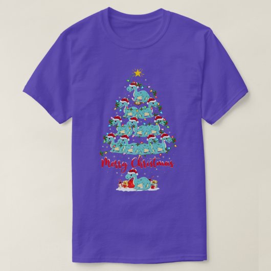 クリスマスライツおもしろいサンタブロントサウルス恐竜Chri Tシャツ (デザイン正面)