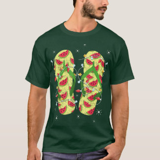 クリスマスライツスイカビーチサンダルトロピカルクリステム Tシャツ