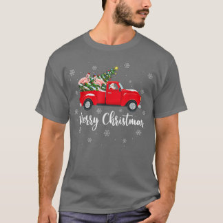 クリスマスライツツリーサンタライドフラミンゴレッドトラックChr Tシャツ