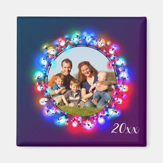 クリスマスライツホリデーフォト写真リース マグネット (正面)