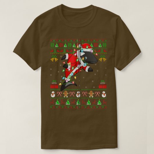 クリスマスライツ醜いセータースタイルサンタオルカクリスマ Tシャツ (デザイン正面)