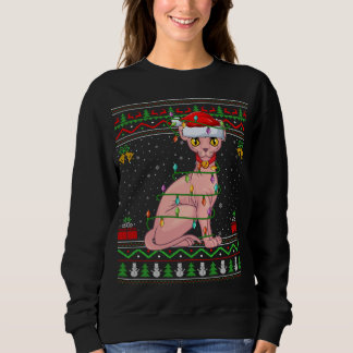 クリスマスライツ醜いセータースタイルサンタスフィンクス猫Ch スウェットシャツ