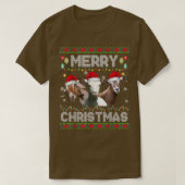 クリスマスライトおもしろいクリスマスサンタ帽子ヤギ動物 Tシャツ (デザイン正面)