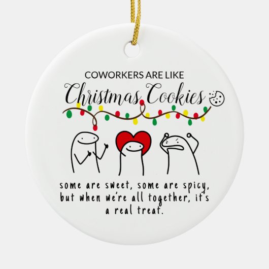 クリスマスライトおもしろいコワーカーミームアートホワイト セラミックオーナメント (正面)