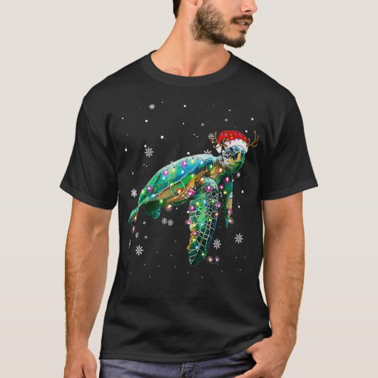 クリスマスライトおもしろいサンタハットメリークリスマス2 Tシャツ (正面)