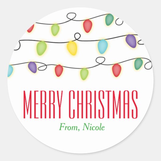 クリスマスライトおもしろいホリデーパーティー好意ステッカー ラウンドシール (正面)