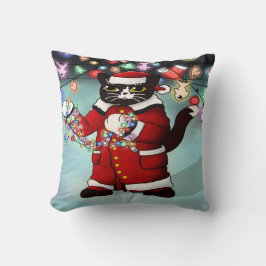 クリスマスライトかわいいタキシード猫 クッション