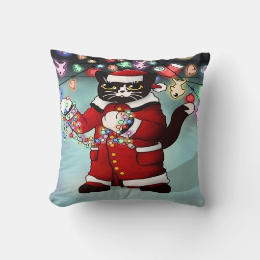 クリスマスライトかわいいタキシード猫 クッション (正面)
