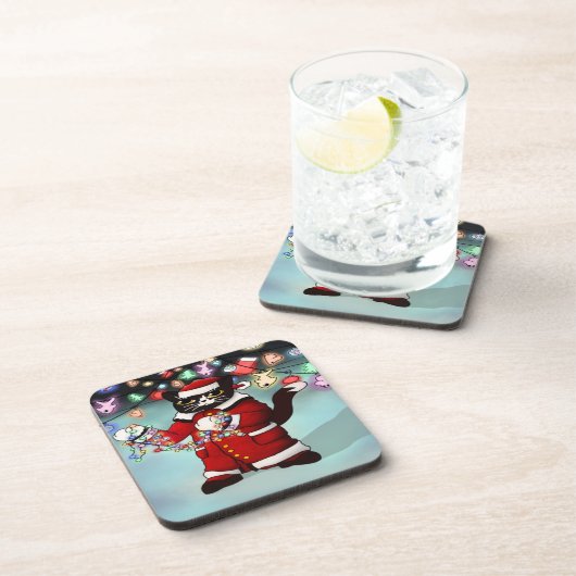 クリスマスライトかわいいタキシード猫 コースター (右側)