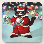 クリスマスライトかわいいタキシード猫 コースター (正面)