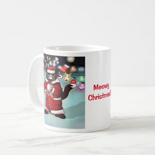 クリスマスライトかわいいタキシード猫 コーヒーマグカップ (正面左)