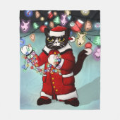クリスマスライトかわいいタキシード猫 フリースブランケット (正面)