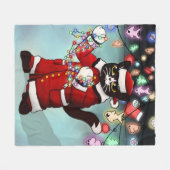 クリスマスライトかわいいタキシード猫 フリースブランケット (正面(横))