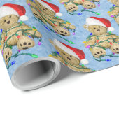 クリスマスライトが絡み合ったテディベア ラッピングペーパー (ロールコーナー)