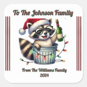 クリスマスライトが贈られるアライグマ スクエアシール (正面)