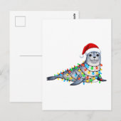 クリスマスライトで飾られたアザラシ ポストカード (正面/裏面)