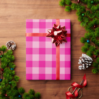 クリスマスライトとホットピンクのバッファローチェック ラッピングペーパー