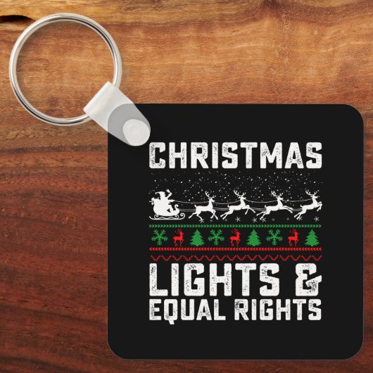 クリスマスライトと平等な権利フェミニスト キーホルダー (正面)