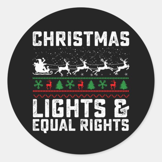 クリスマスライトと平等な権利フェミニスト ラウンドシール (正面)