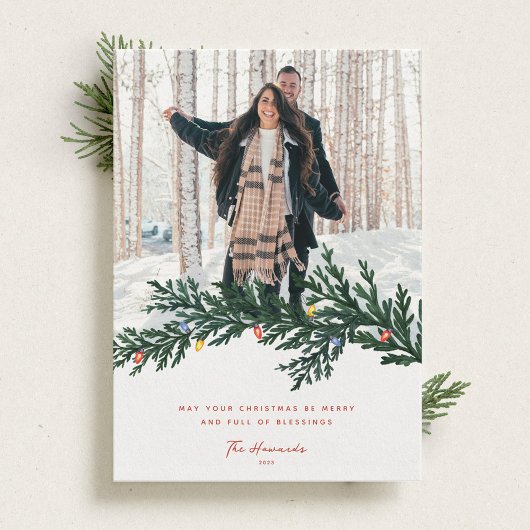 クリスマスライトと緑の写真 シーズンカード