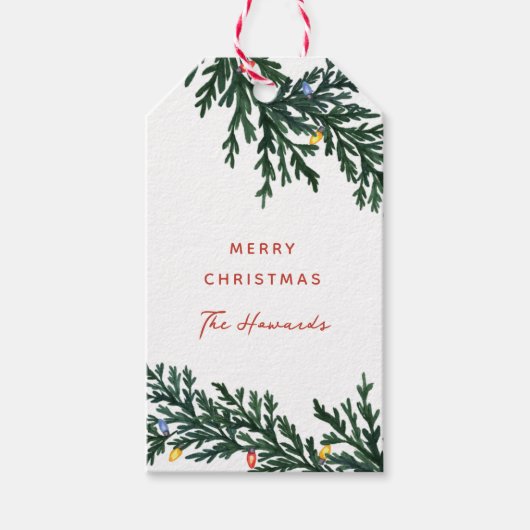 クリスマスライトと緑 ギフトタグ (正面)