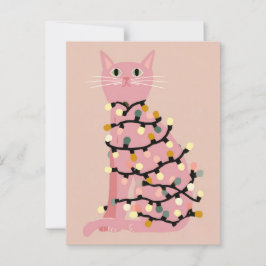 クリスマスライトに包まれたかわいい猫 面白い クリスマス ポストカード