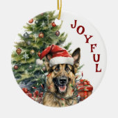 クリスマスライトに包まれた輝くドイツの羊飼い犬 セラミックオーナメント (正面)