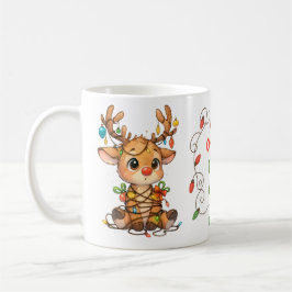クリスマスライトに引っかかったトナカイの面白マグカップ コーヒーマグカップ