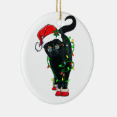 クリスマスライトに照らされた黒猫サンタ セラミックオーナメント (右)