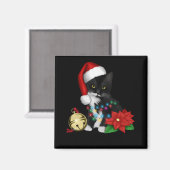 クリスマスライトに照らされた黒猫サンタ マグネット (正面/裏面)