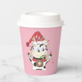 クリスマスライトに絡み合う漫画の牛の紙カップ 紙コップ