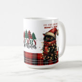 クリスマスライトに絡むかわいい黒猫 コーヒーマグカップ (正面右)