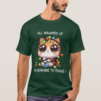 クリスマスライトに輝く可愛いクリスマスおもしろい Tシャツ