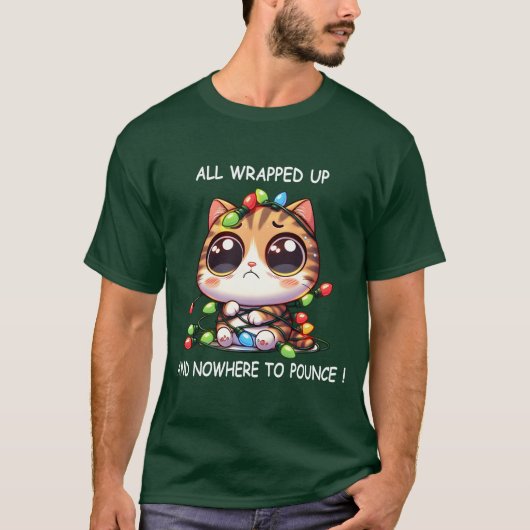 クリスマスライトに輝く可愛いクリスマスおもしろい Tシャツ (正面)